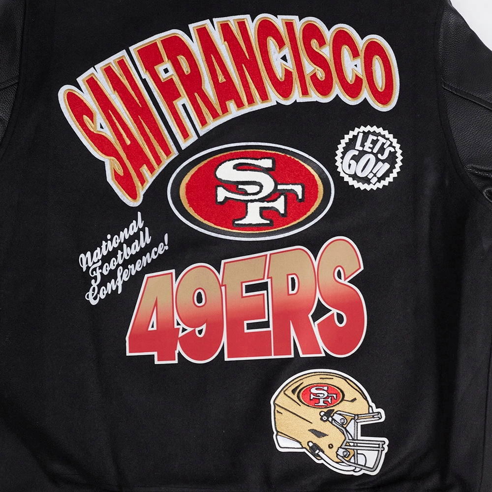 NFL SAN FRANCISCO 49ERS TURN IT UP MEN'S RIB WOOL VARSITY JACKET (BLACK/RED/BLACK)
