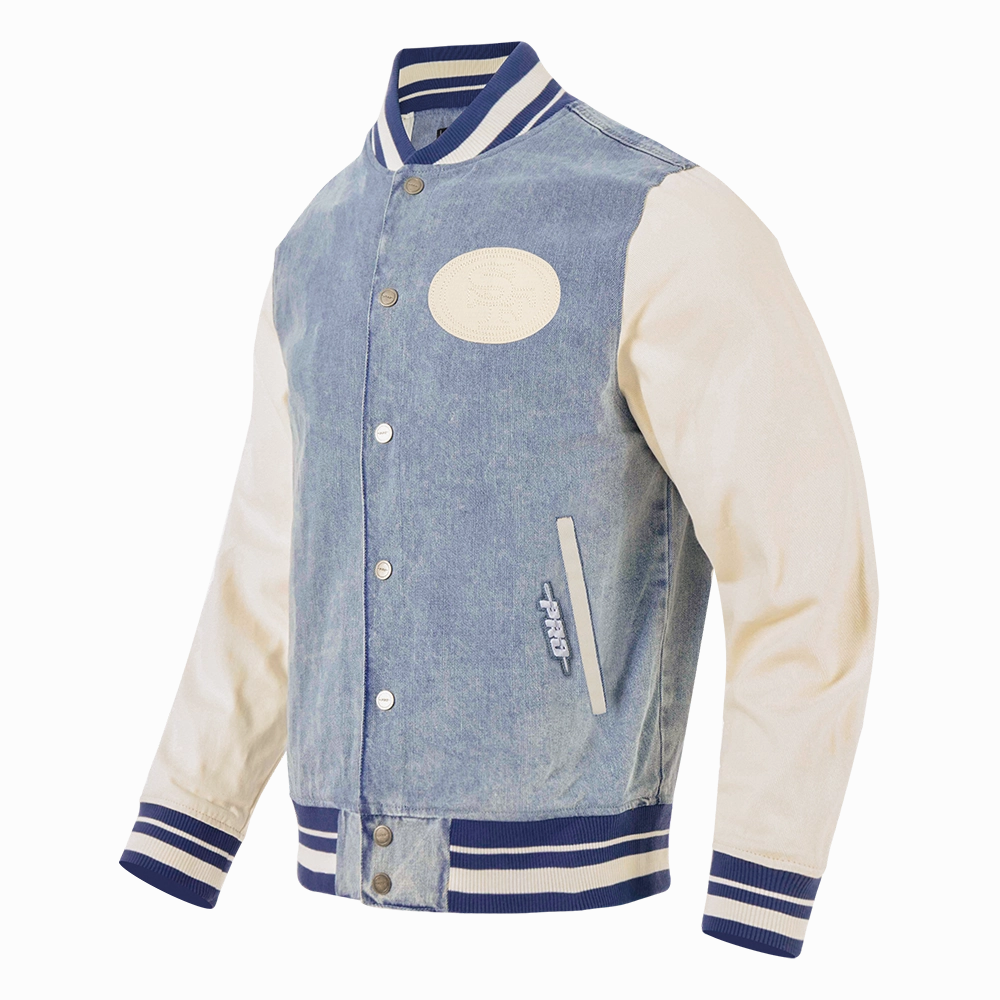 NFL SAN FRANCISCO 49ERS VARSITY BLUES MEN'S DENIM VARSITY JACKET (DENIM/LINEN)