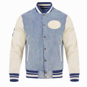 NFL SAN FRANCISCO 49ERS VARSITY BLUES MEN'S DENIM VARSITY JACKET (DENIM/LINEN)