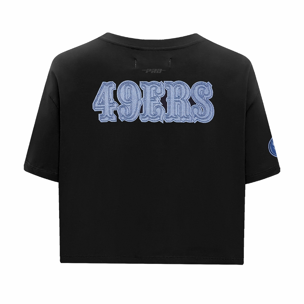 NFL SAN FRANCISCO 49ERS VARSITY BLUES WOMEN'S BOXY TEE (BLACK)