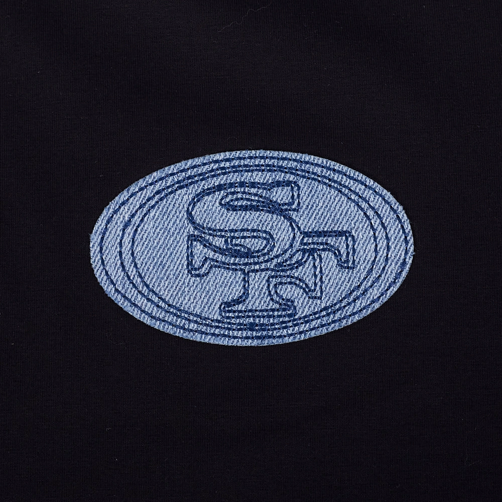 NFL SAN FRANCISCO 49ERS VARSITY BLUES WOMEN'S BOXY TEE (BLACK)
