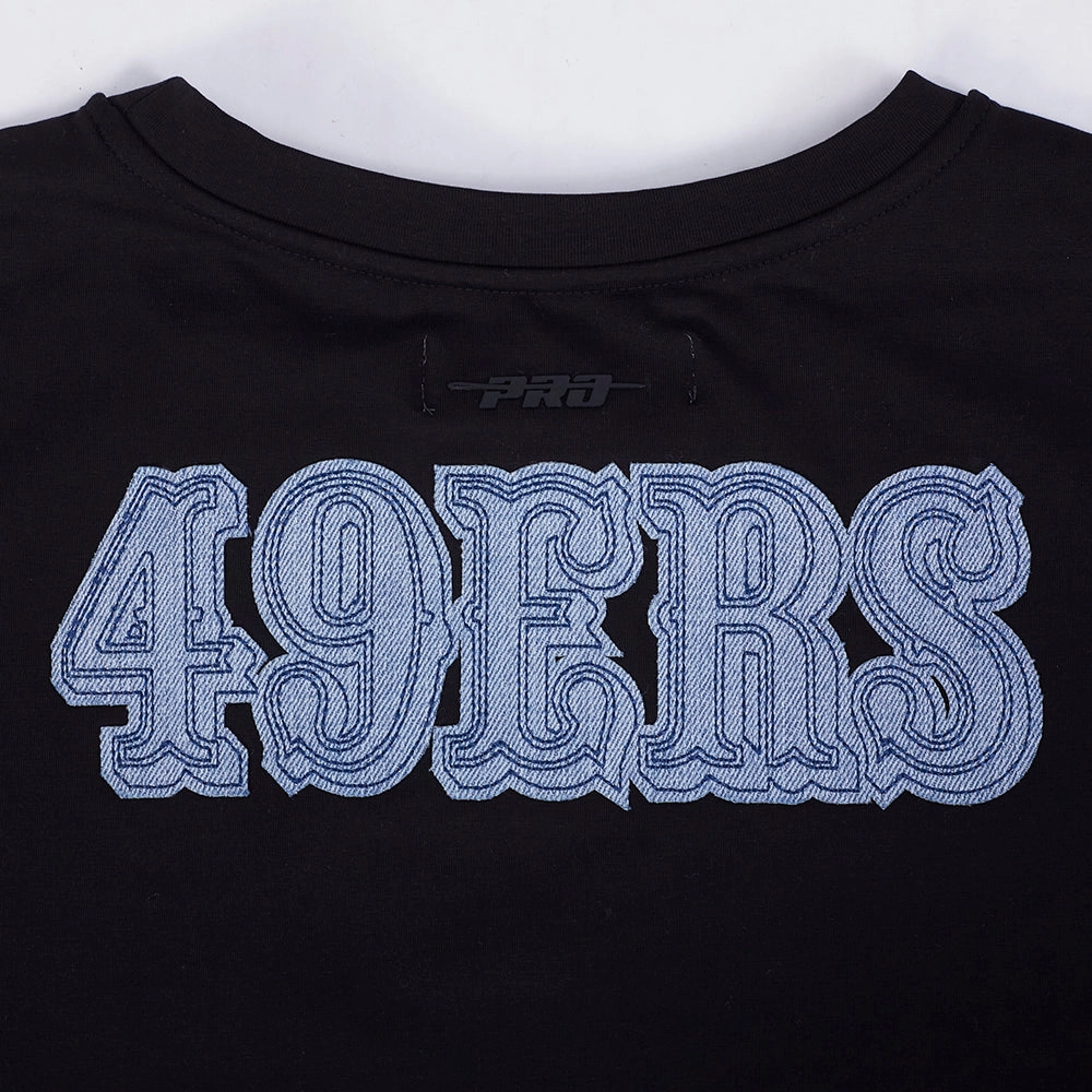 NFL SAN FRANCISCO 49ERS VARSITY BLUES WOMEN'S BOXY TEE (BLACK)