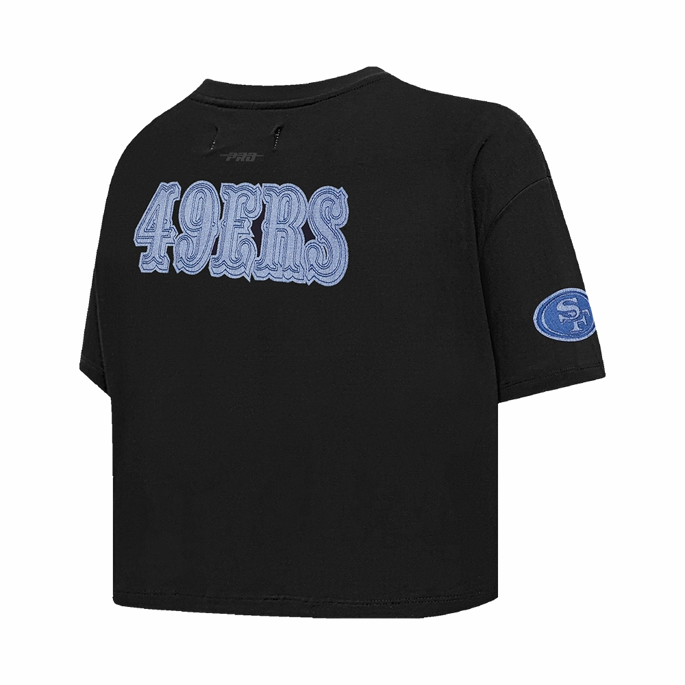 NFL SAN FRANCISCO 49ERS VARSITY BLUES WOMEN'S BOXY TEE (BLACK)