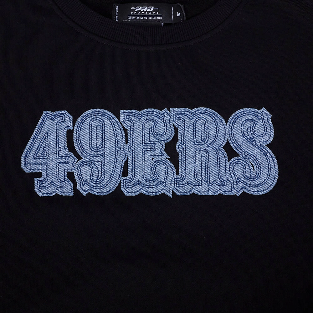 NFL SAN FRANCISCO 49ERS VARSITY BLUES WOMEN'S CREWNECK (BLACK)