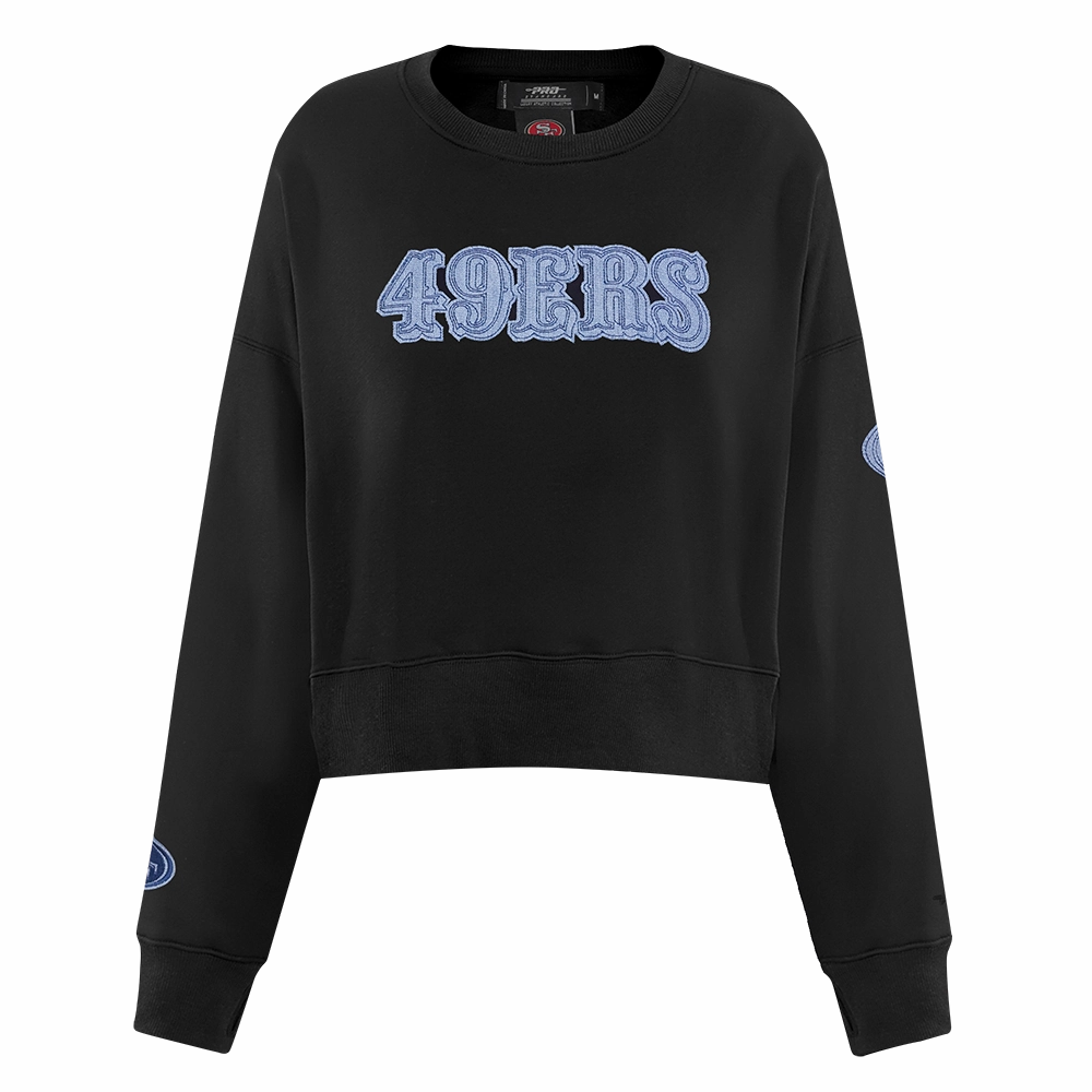NFL SAN FRANCISCO 49ERS VARSITY BLUES WOMEN'S CREWNECK (BLACK)