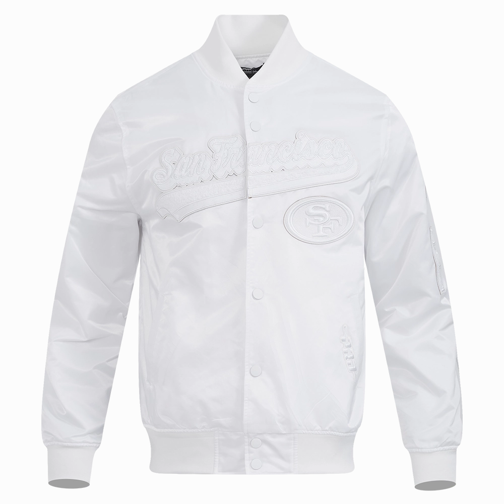 NFL SAN FRANCISCO 49ERS WHITE OUT MEN'S SATIN JACKET (WHITE)