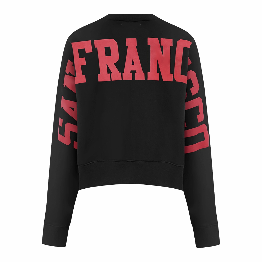 NFL SAN FRANCISCO 49ERS WINGSPAN WOMEN'S FLEECE CREWNECK (BLACK)