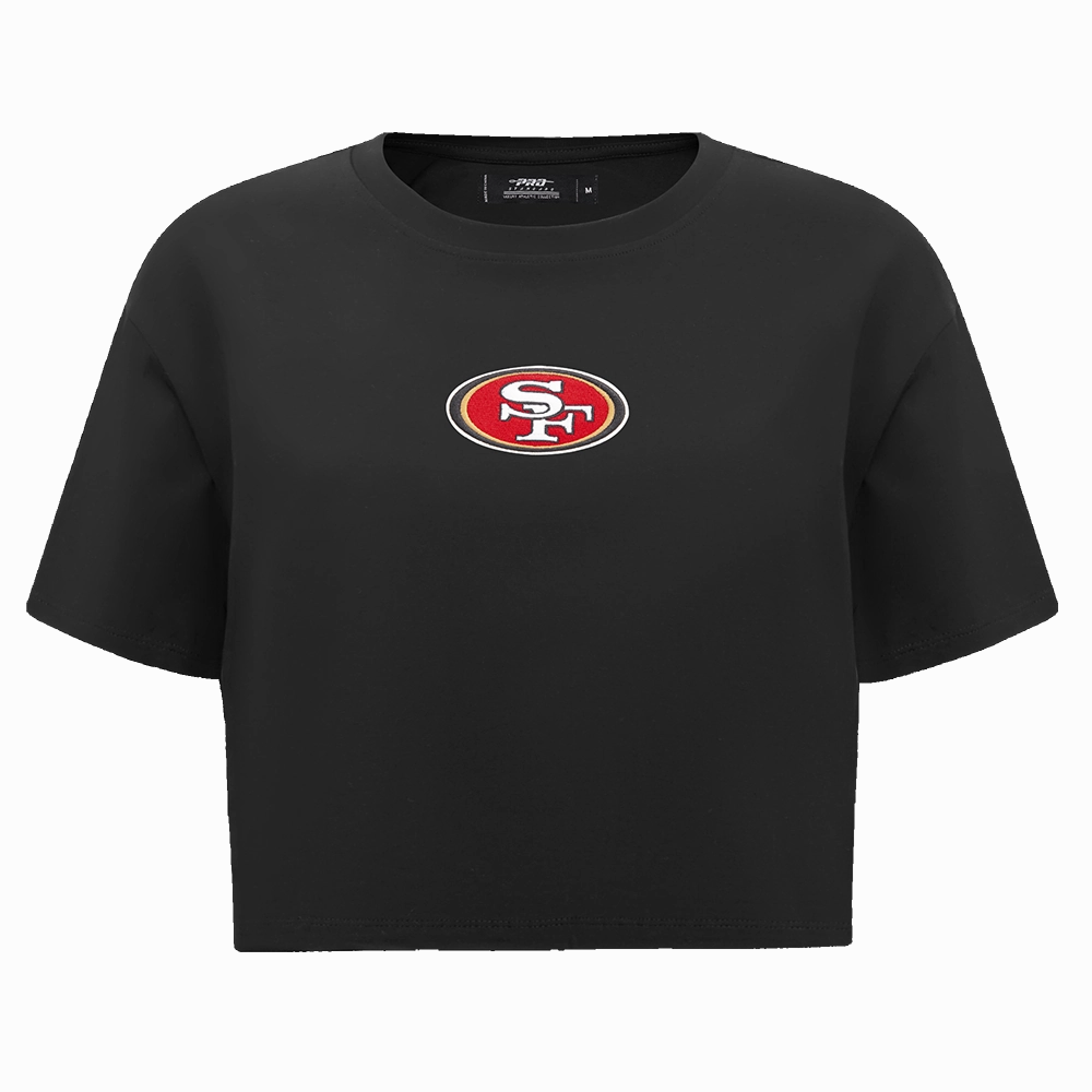 NFL SAN FRANCISCO 49ERS WINGSPAN WOMEN'S SINGLE JERSEY BOXY TEE (BLACK)