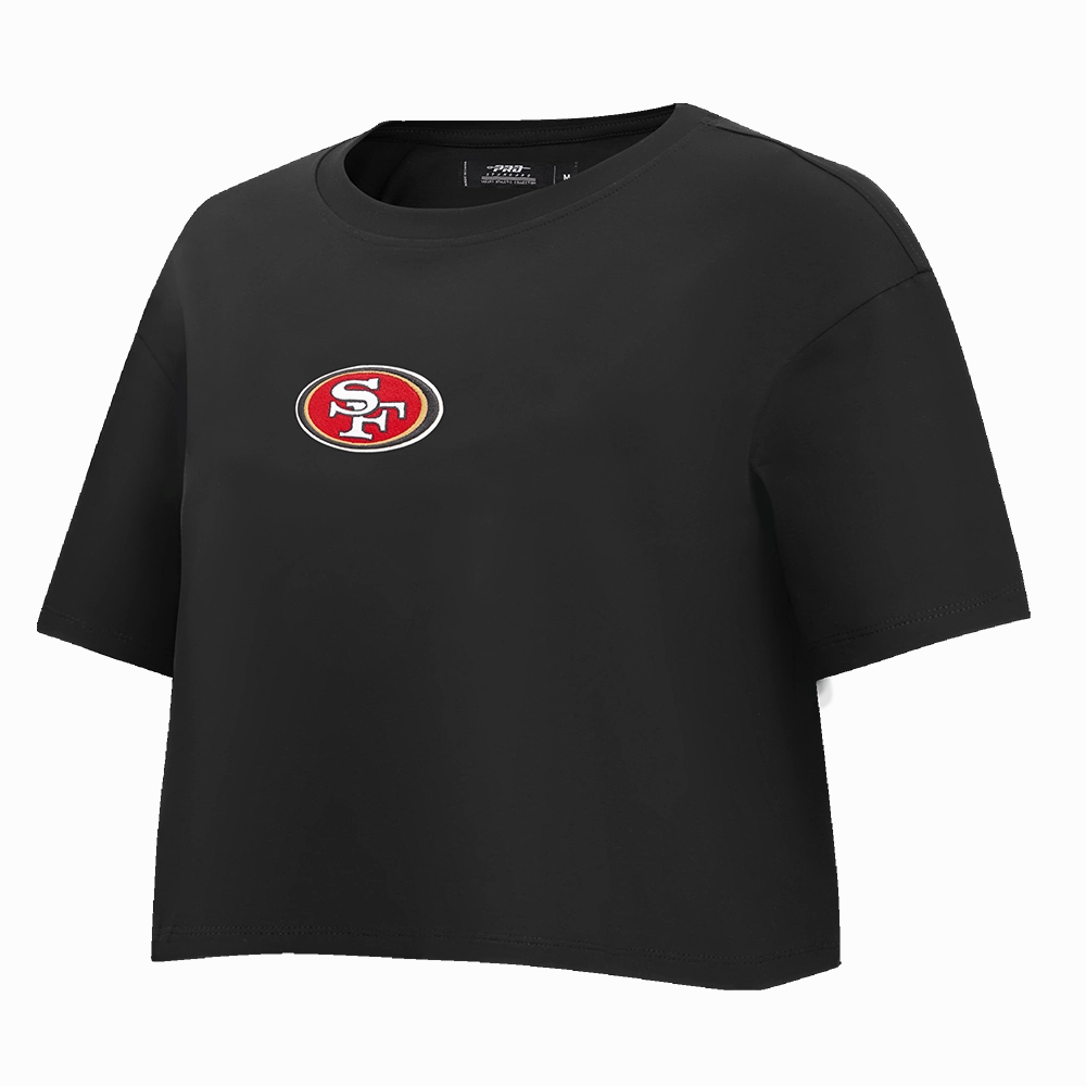 NFL SAN FRANCISCO 49ERS WINGSPAN WOMEN'S SINGLE JERSEY BOXY TEE (BLACK)