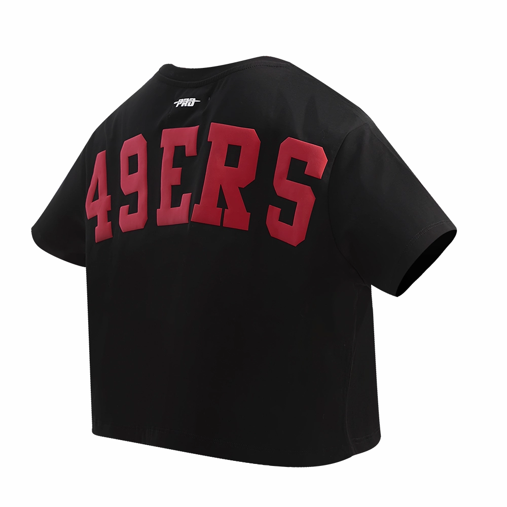NFL SAN FRANCISCO 49ERS WINGSPAN WOMEN'S SINGLE JERSEY BOXY TEE (BLACK)