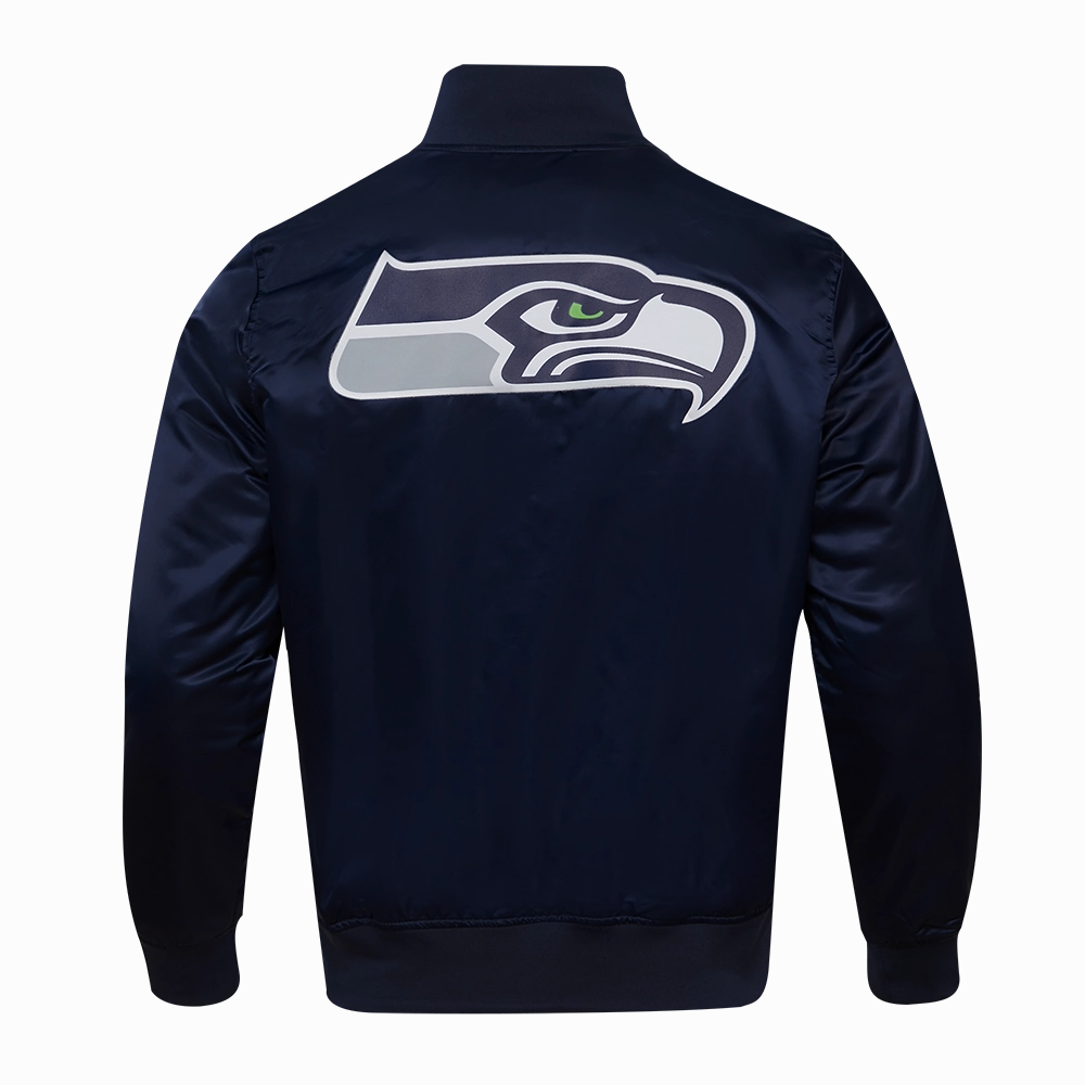 NFL SEATTLE SEAHAWKS BIG LOGO MEN'S SATIN JACKET (MIDNIGHT NAVY)