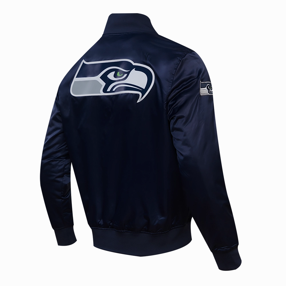 NFL SEATTLE SEAHAWKS BIG LOGO MEN'S SATIN JACKET (MIDNIGHT NAVY)