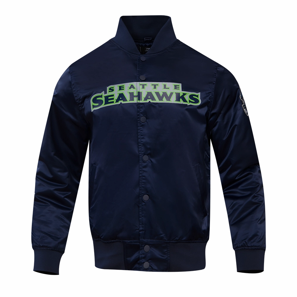 NFL SEATTLE SEAHAWKS BIG LOGO MEN'S SATIN JACKET (MIDNIGHT NAVY)
