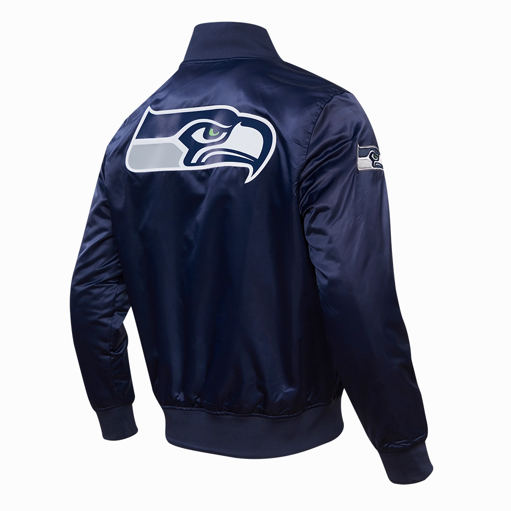 NFL SEATTLE SEAHAWKS BIG LOGO MEN'S SATIN JACKET (MIDNIGHT NAVY)