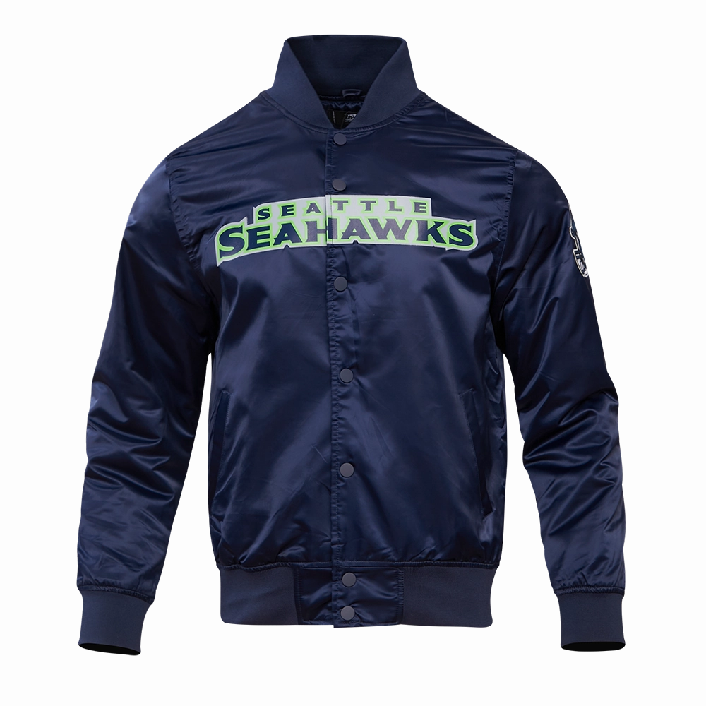 NFL SEATTLE SEAHAWKS BIG LOGO MEN'S SATIN JACKET (MIDNIGHT NAVY)