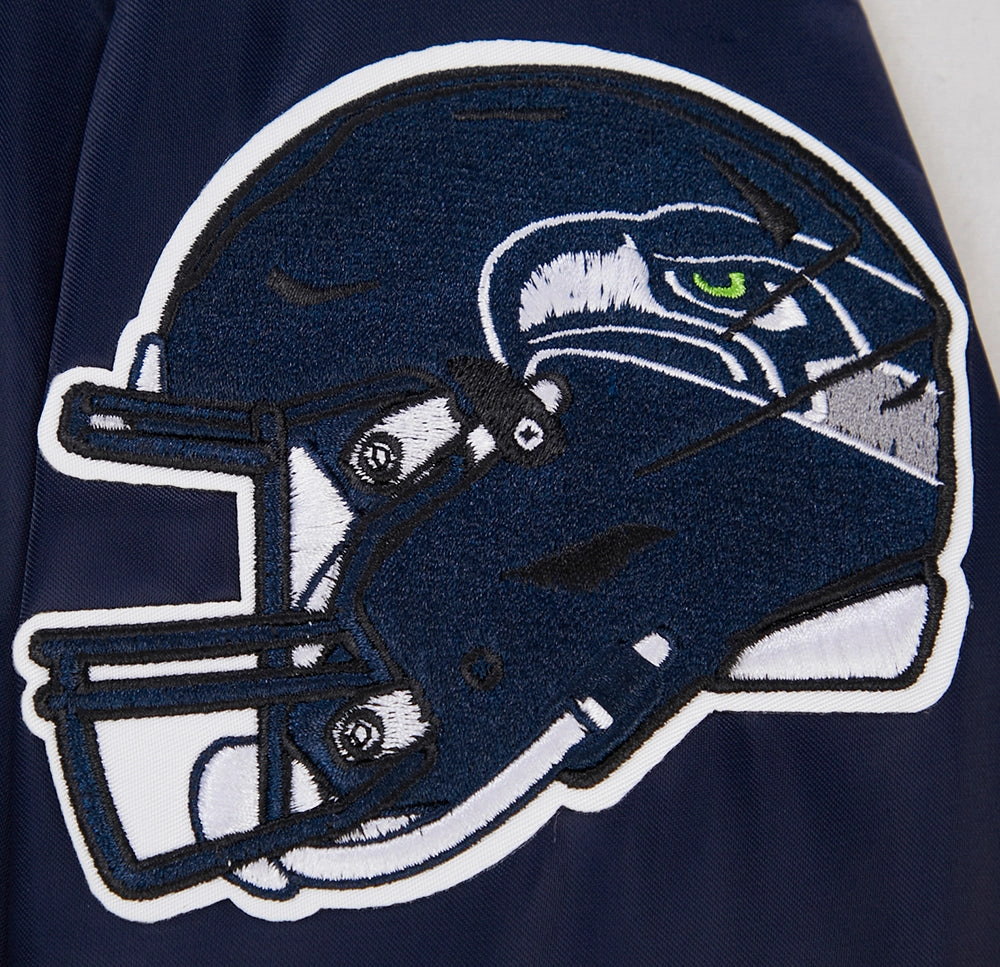 NFL SEATTLE SEAHAWKS BIG LOGO MEN'S SATIN JACKET (MIDNIGHT NAVY)