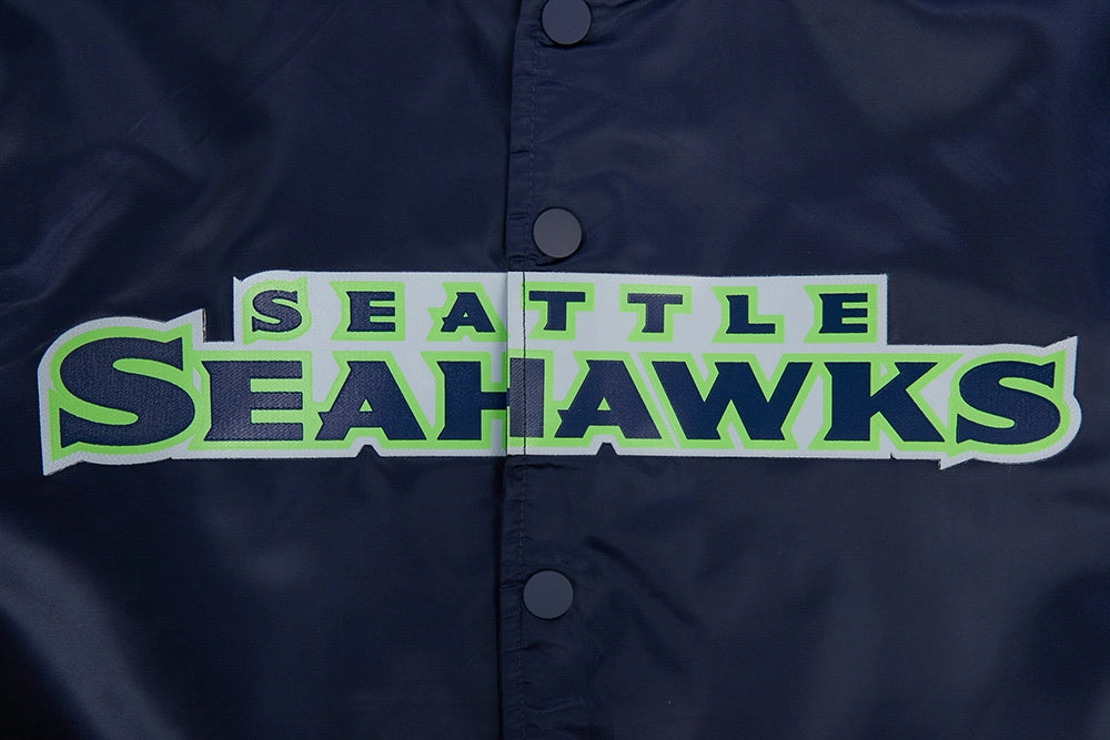 NFL SEATTLE SEAHAWKS BIG LOGO MEN'S SATIN JACKET (MIDNIGHT NAVY)