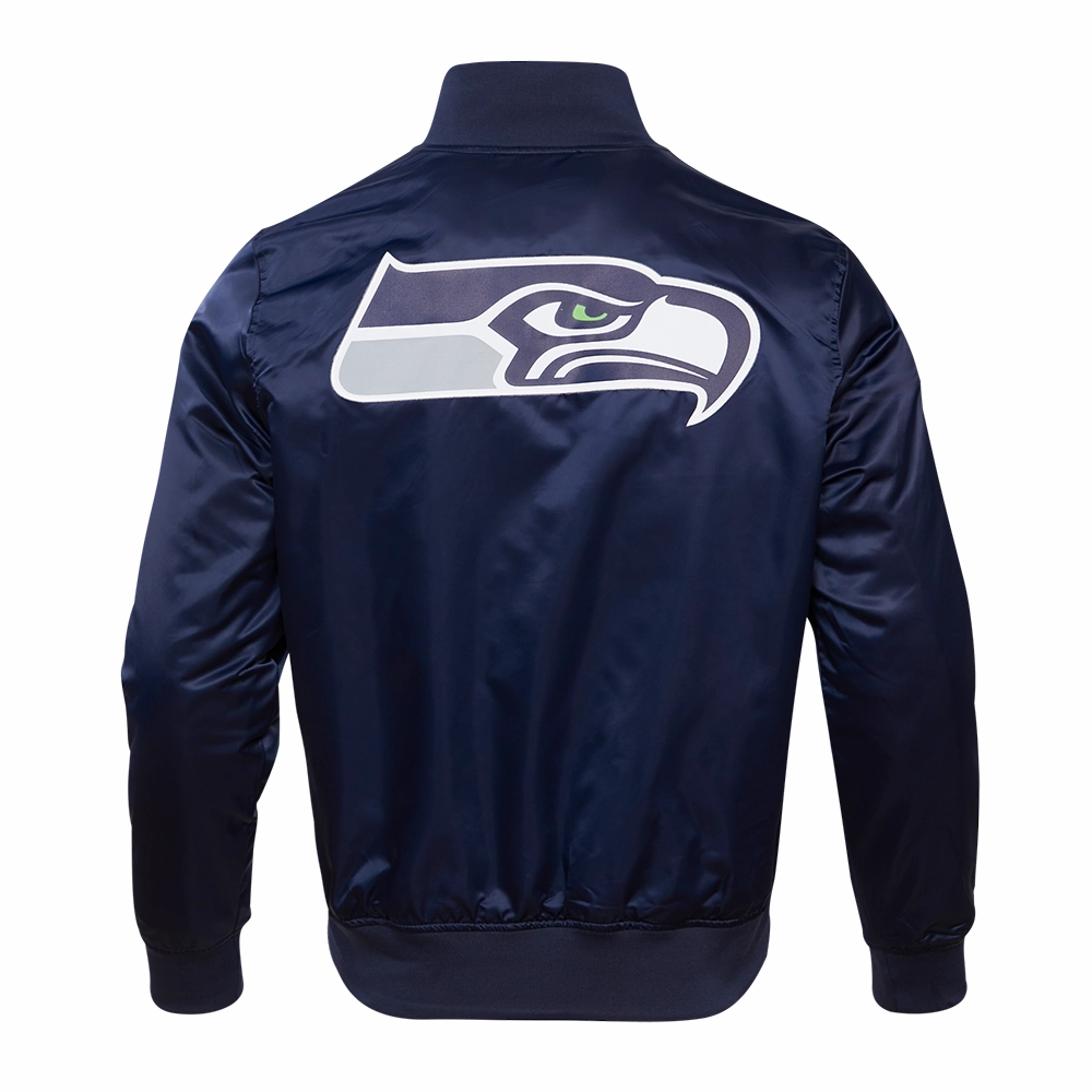 NFL SEATTLE SEAHAWKS BIG LOGO MEN'S SATIN JACKET (MIDNIGHT NAVY)