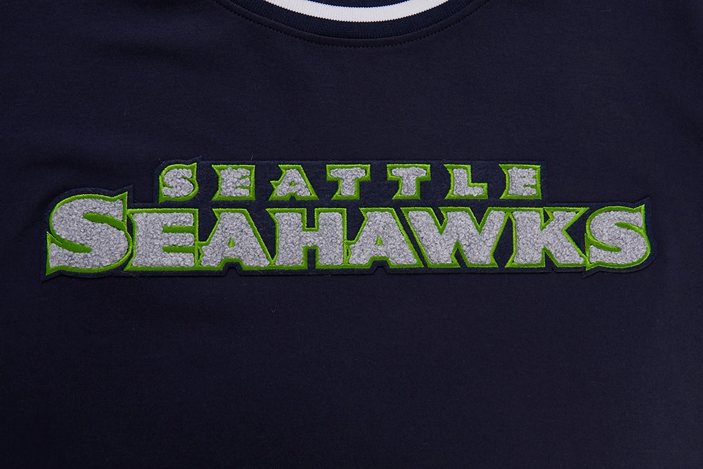 NFL SEATTLE SEAHAWKS CLASSIC CHENILLE MEN'S DOUBLE KNIT TEE (MIDNIGHT NAVY)