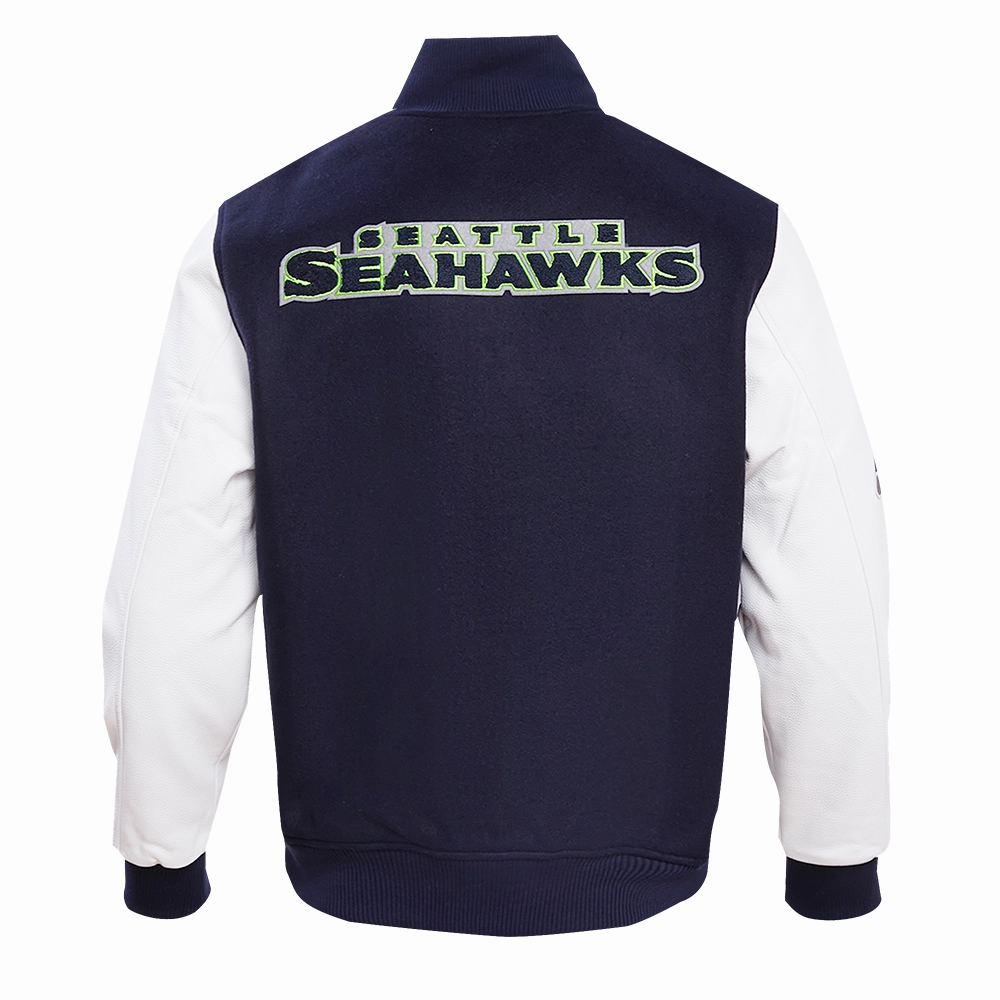 NFL SEATTLE SEAHAWKS CLASSIC MEN'S WOOL VARSITY JACKET (MIDNIGHT NAVY/WHITE)