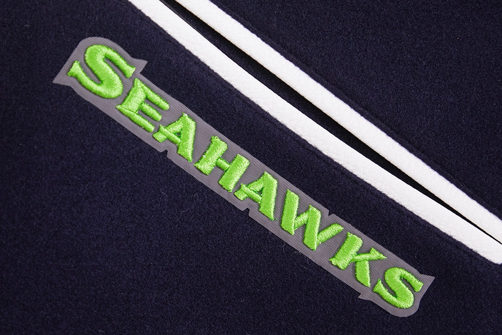 NFL SEATTLE SEAHAWKS CLASSIC MEN'S WOOL VARSITY JACKET (MIDNIGHT NAVY/WHITE)