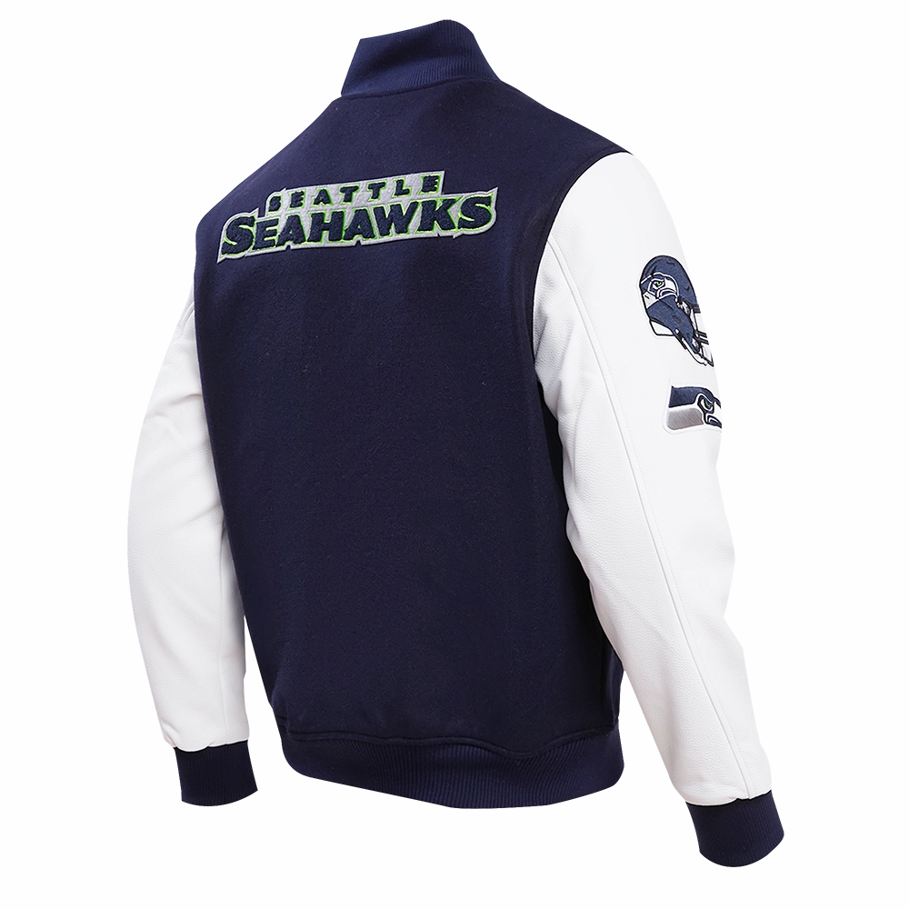 NFL SEATTLE SEAHAWKS CLASSIC MEN'S WOOL VARSITY JACKET (MIDNIGHT NAVY/WHITE)