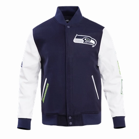 NFL SEATTLE SEAHAWKS CLASSIC MEN'S WOOL VARSITY JACKET (MIDNIGHT NAVY/WHITE)