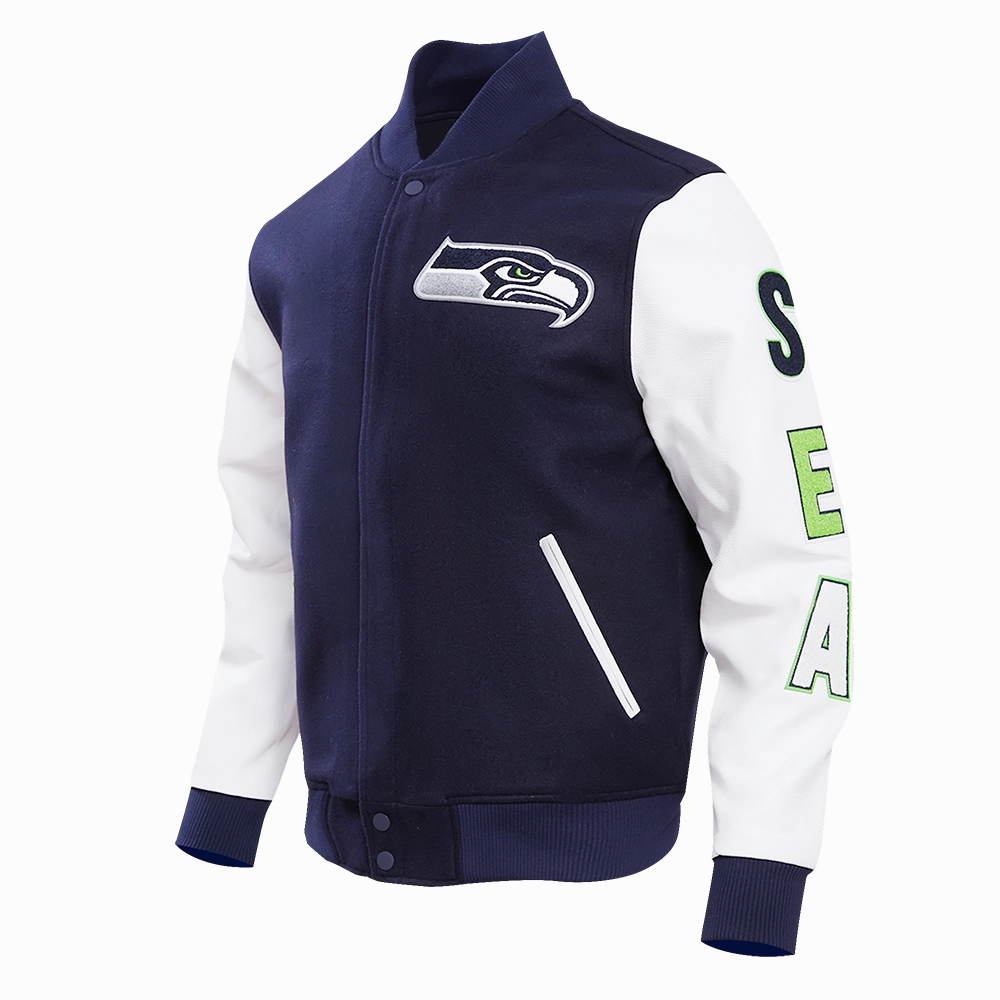 NFL SEATTLE SEAHAWKS CLASSIC MEN'S WOOL VARSITY JACKET (MIDNIGHT NAVY/WHITE)