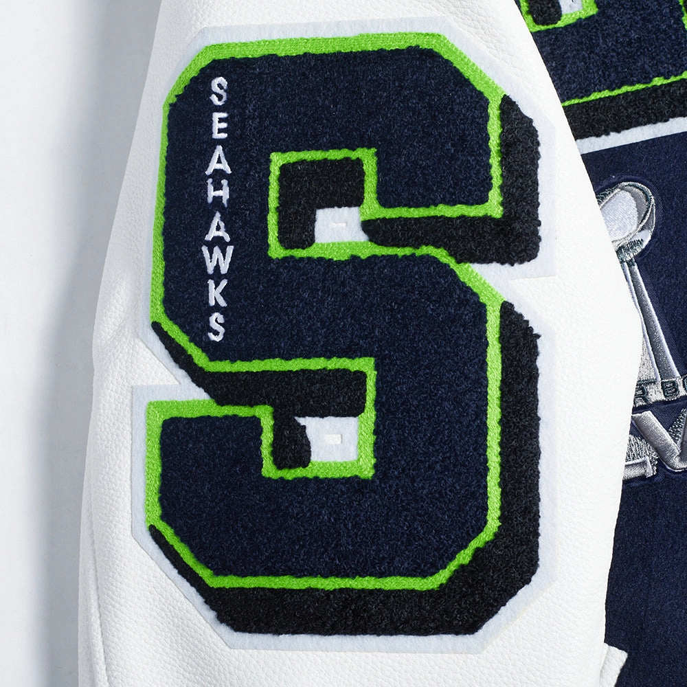 NFL SEATTLE SEAHAWKS MASHUP MEN'S RIB WOOL VARSITY JACKET (MIDNIGHT NAVY/WHITE)