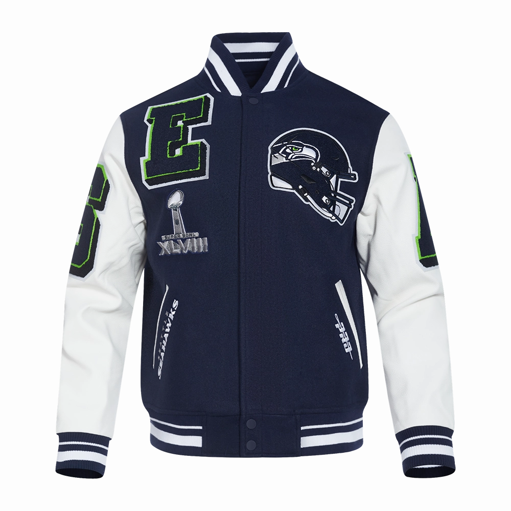 NFL SEATTLE SEAHAWKS MASHUP MEN'S RIB WOOL VARSITY JACKET (MIDNIGHT NAVY/WHITE)