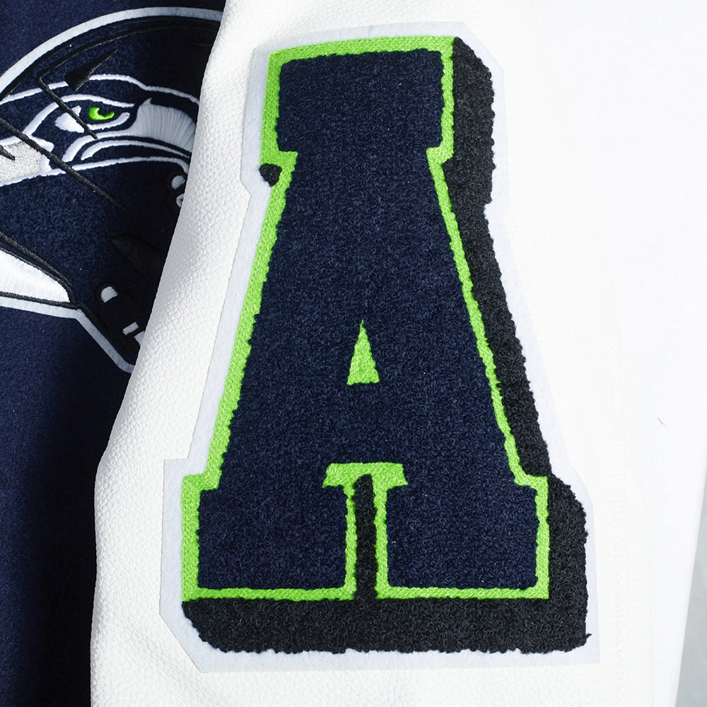 NFL SEATTLE SEAHAWKS MASHUP MEN'S RIB WOOL VARSITY JACKET (MIDNIGHT NAVY/WHITE)