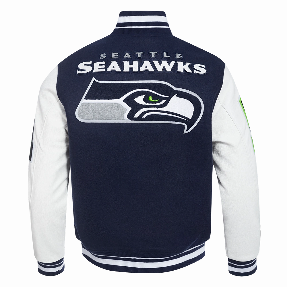 NFL SEATTLE SEAHAWKS MASHUP MEN'S RIB WOOL VARSITY JACKET (MIDNIGHT NAVY/WHITE)