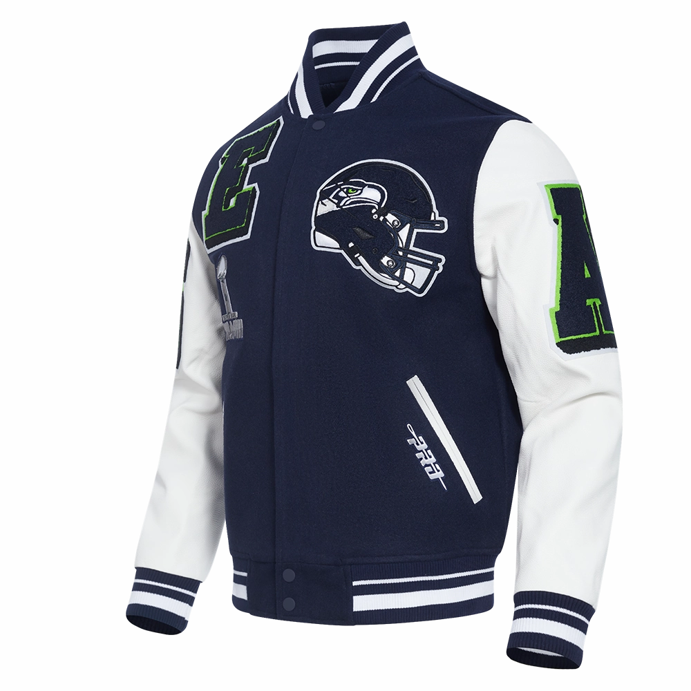 NFL SEATTLE SEAHAWKS MASHUP MEN'S RIB WOOL VARSITY JACKET (MIDNIGHT NAVY/WHITE)