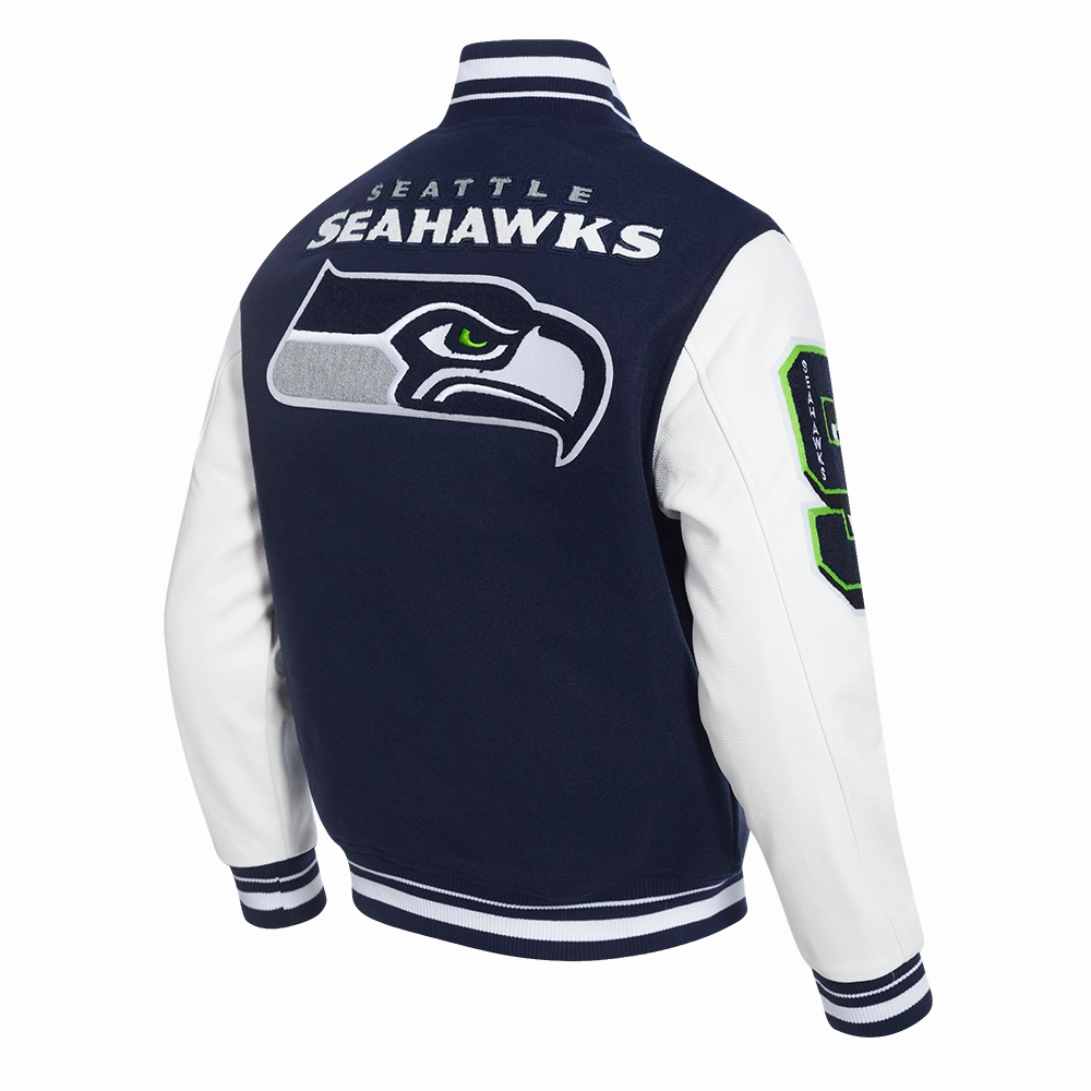 NFL SEATTLE SEAHAWKS MASHUP MEN'S RIB WOOL VARSITY JACKET (MIDNIGHT NAVY/WHITE)