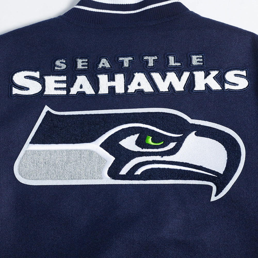 NFL SEATTLE SEAHAWKS MASHUP MEN'S RIB WOOL VARSITY JACKET (MIDNIGHT NAVY/WHITE)