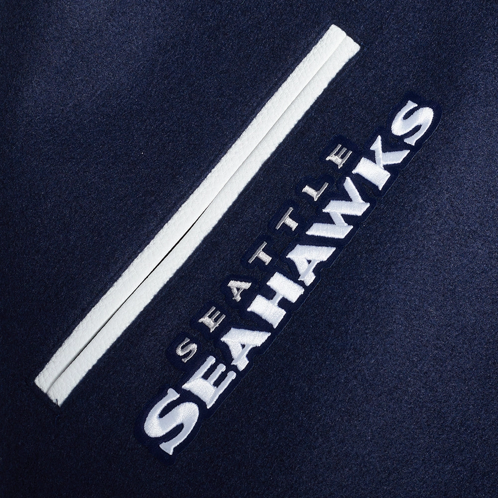 NFL SEATTLE SEAHAWKS MASHUP MEN'S RIB WOOL VARSITY JACKET (MIDNIGHT NAVY/WHITE)