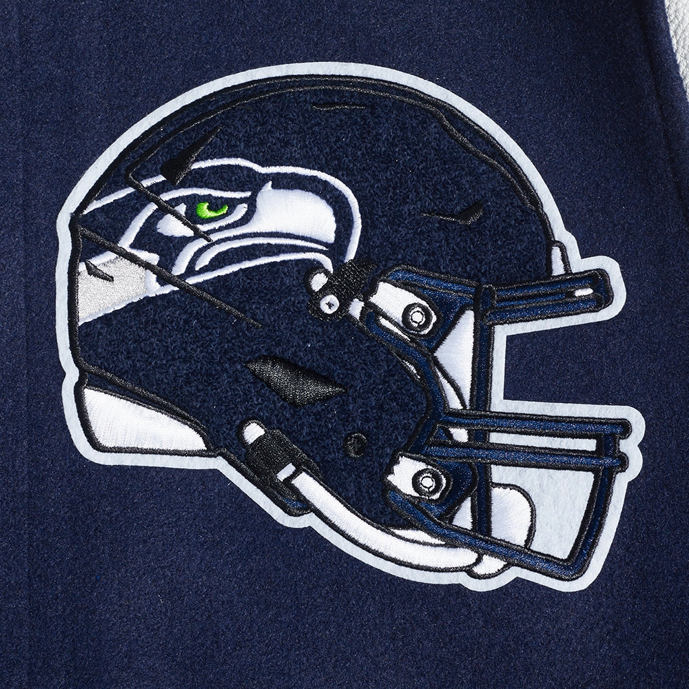 NFL SEATTLE SEAHAWKS MASHUP MEN'S RIB WOOL VARSITY JACKET (MIDNIGHT NAVY/WHITE)