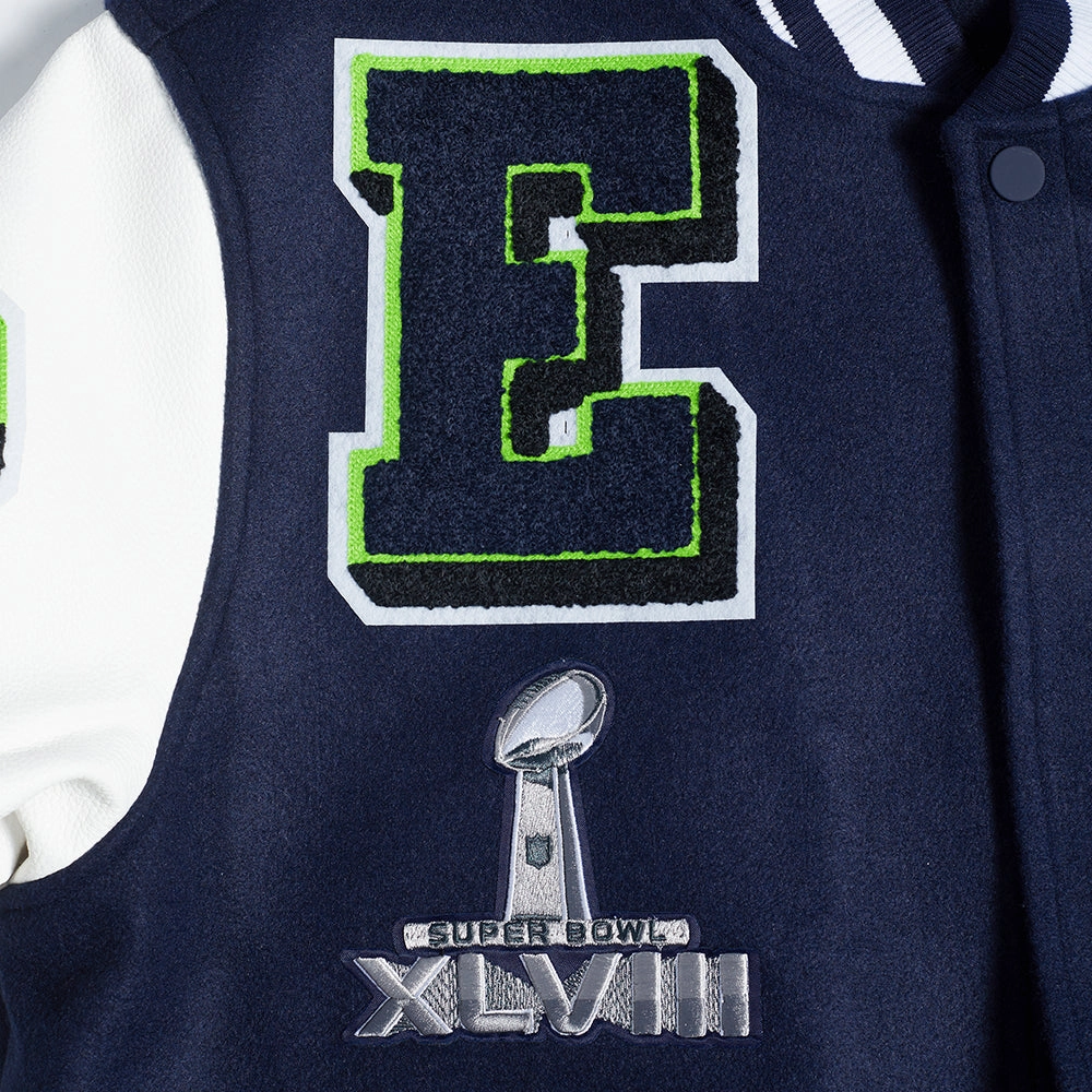 NFL SEATTLE SEAHAWKS MASHUP MEN'S RIB WOOL VARSITY JACKET (MIDNIGHT NAVY/WHITE)