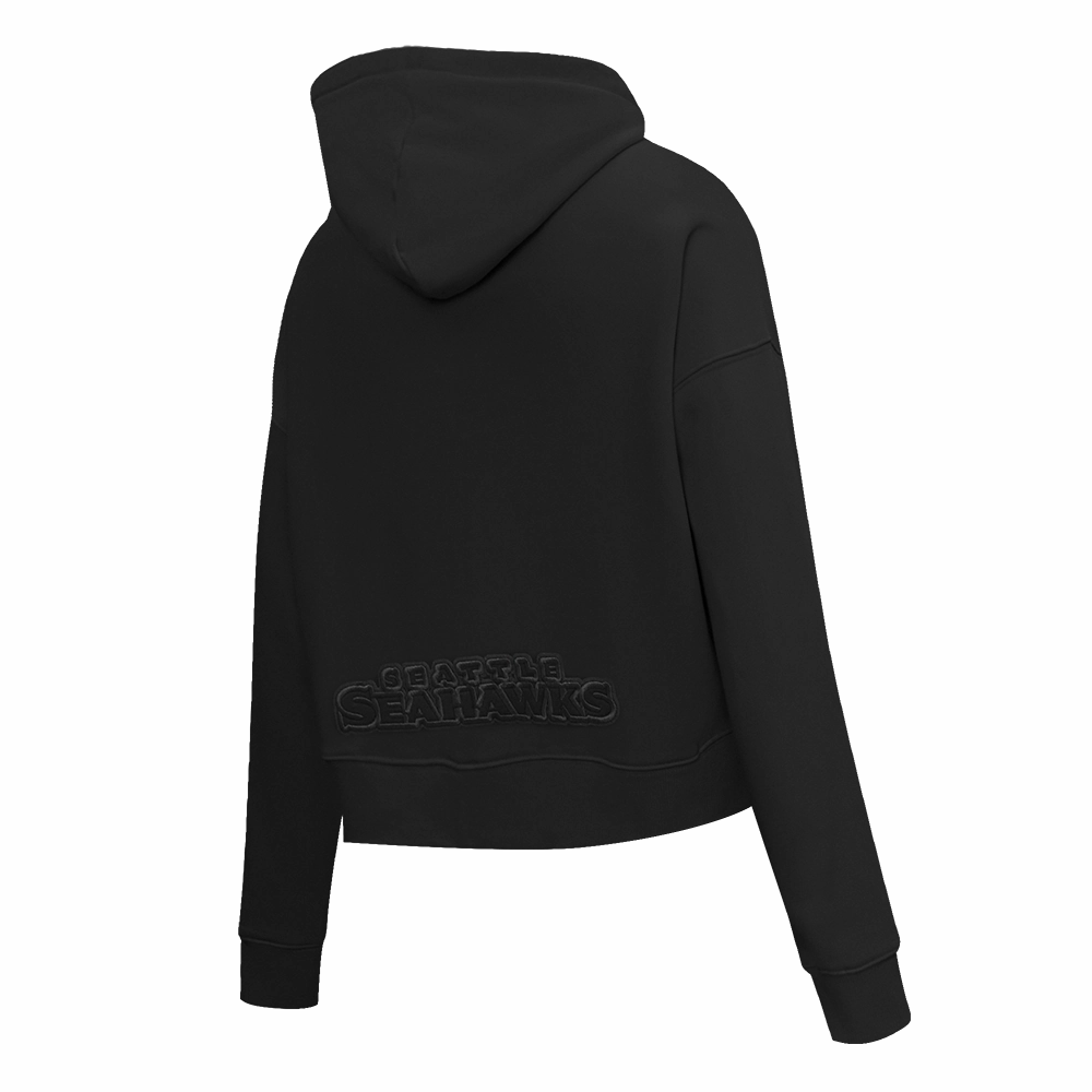NFL SEATTLE SEAHAWKS NEUTRAL WOMEN'S CROPPED PULLOVER HOODIE (BLACK)