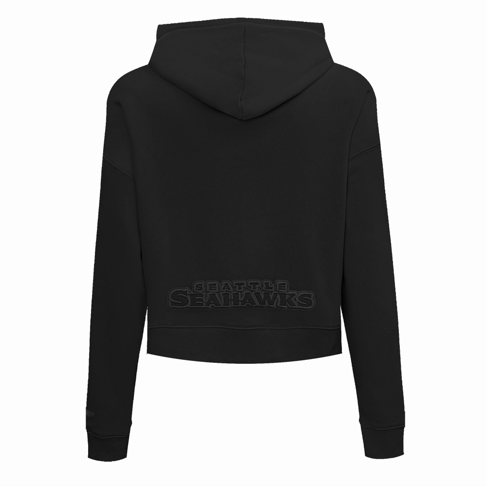 NFL SEATTLE SEAHAWKS NEUTRAL WOMEN'S CROPPED PULLOVER HOODIE (BLACK)