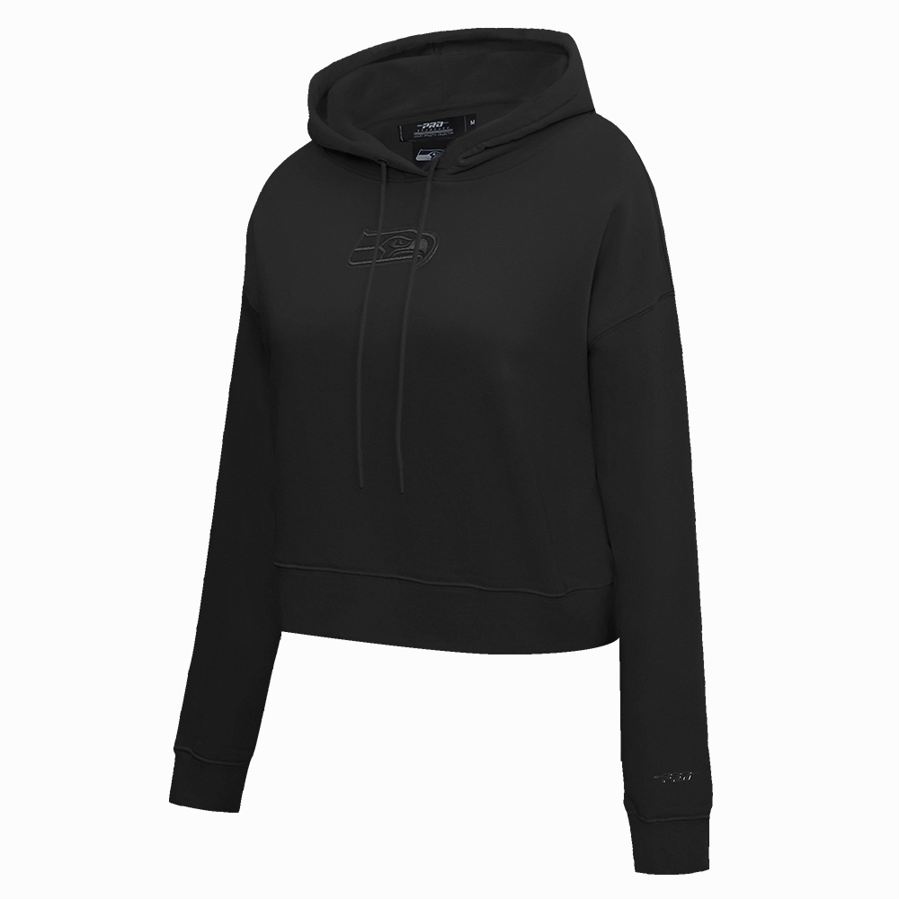 NFL SEATTLE SEAHAWKS NEUTRAL WOMEN'S CROPPED PULLOVER HOODIE (BLACK)
