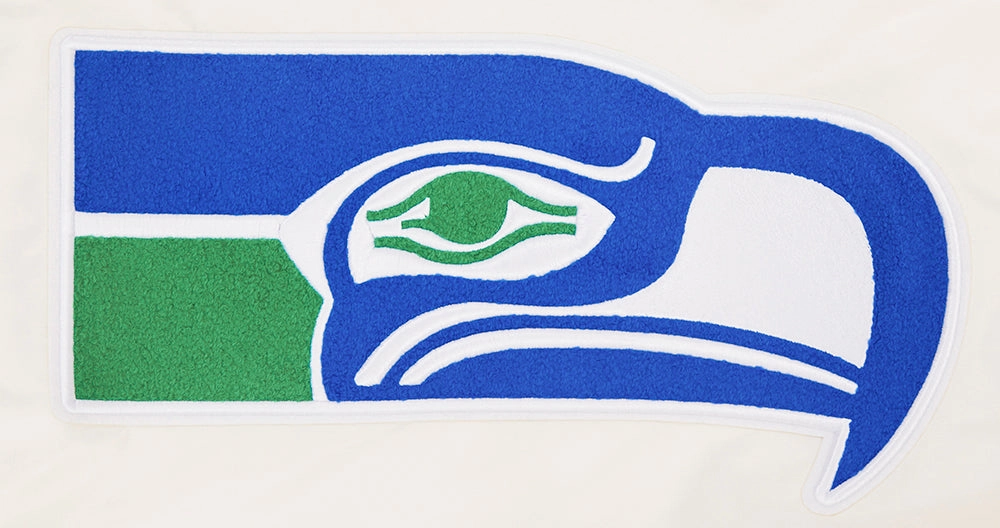 NFL SEATTLE SEAHAWKS RETRO CLASSIC MEN'S RIB SATIN JACKET (EGGSHELL/ ROYAL BLUE)
