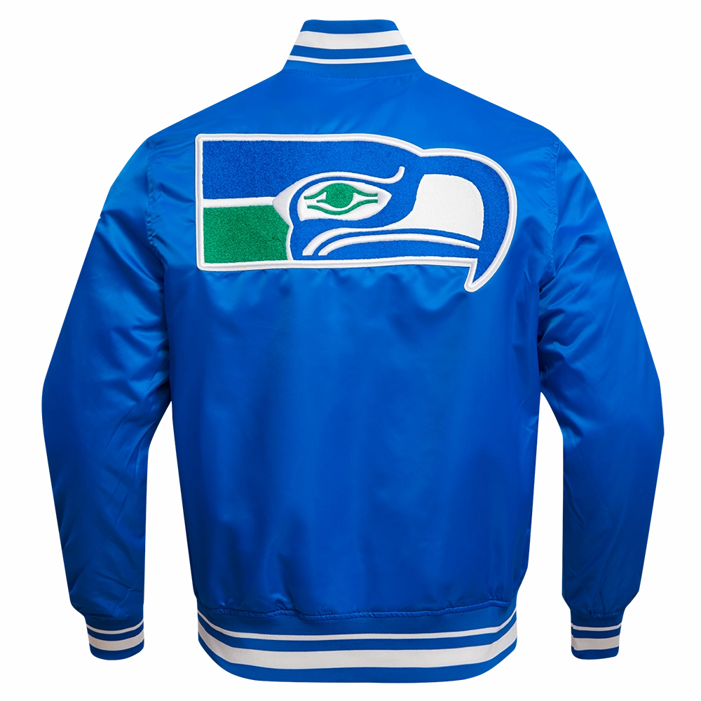 NFL SEATTLE SEAHAWKS RETRO CLASSIC MEN'S RIB SATIN JACKET (ROYAL BLUE)