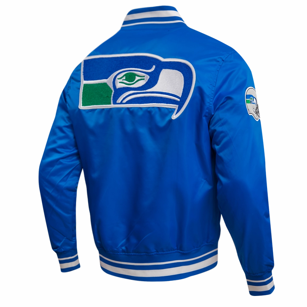 NFL SEATTLE SEAHAWKS RETRO CLASSIC MEN'S RIB SATIN JACKET (ROYAL BLUE)