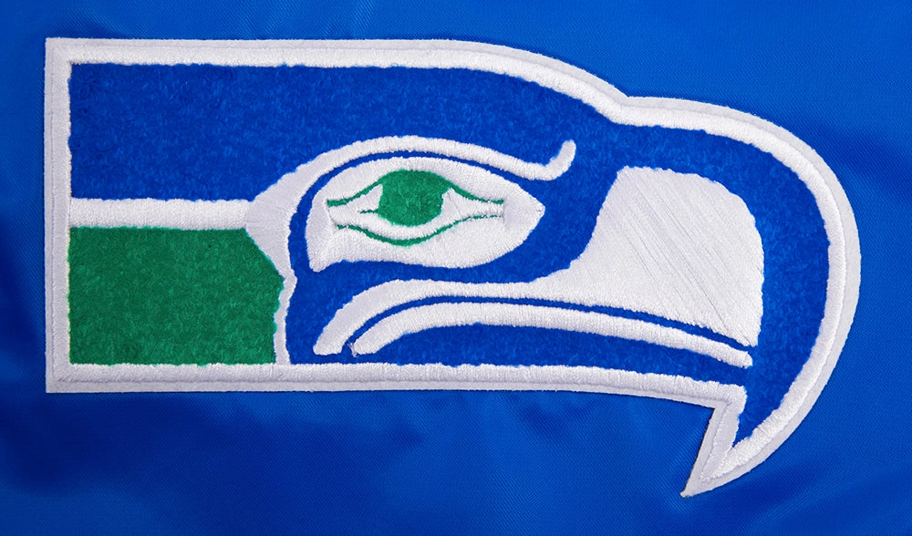 NFL SEATTLE SEAHAWKS RETRO CLASSIC MEN'S RIB SATIN JACKET (ROYAL BLUE)