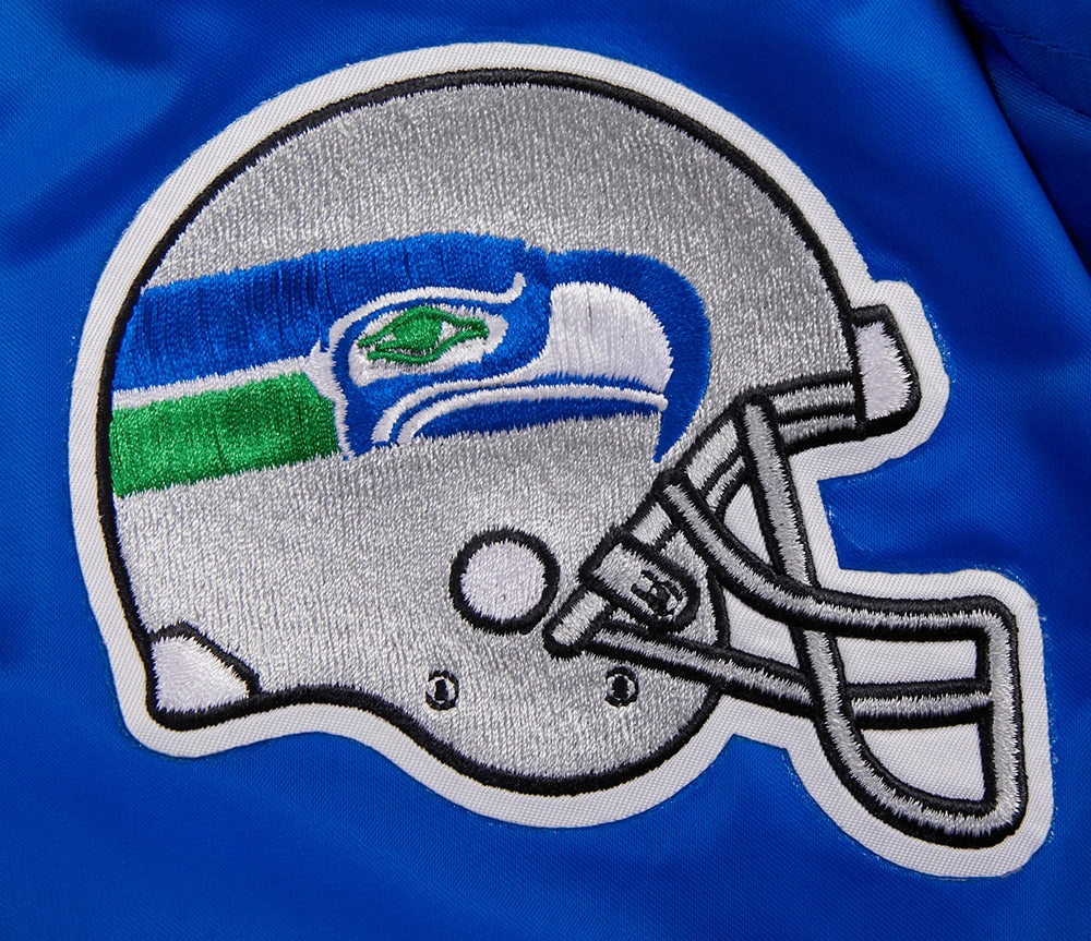 NFL SEATTLE SEAHAWKS RETRO CLASSIC MEN'S RIB SATIN JACKET (ROYAL BLUE)