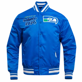 NFL SEATTLE SEAHAWKS RETRO CLASSIC MEN'S RIB SATIN JACKET (ROYAL BLUE)