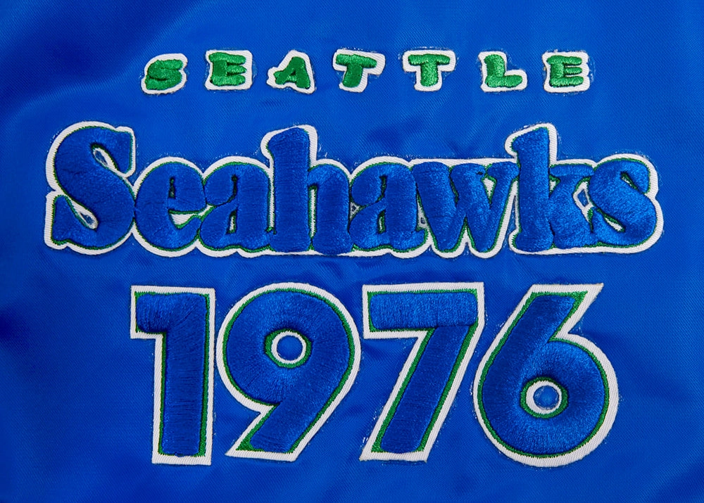 NFL SEATTLE SEAHAWKS RETRO CLASSIC MEN'S RIB SATIN JACKET (ROYAL BLUE)