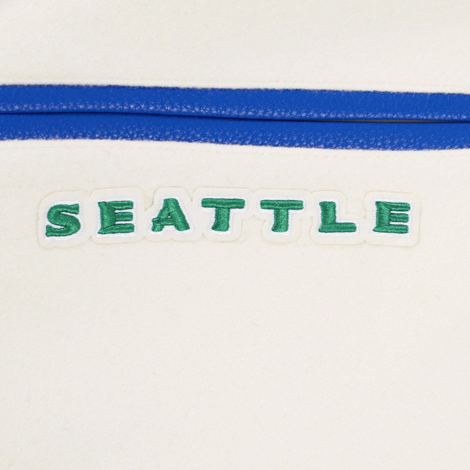 NFL SEATTLE SEAHAWKS RETRO CLASSIC MEN'S RIB WOOL VARSITY JACKET (EGGSHELL/ ROYAL BLUE)