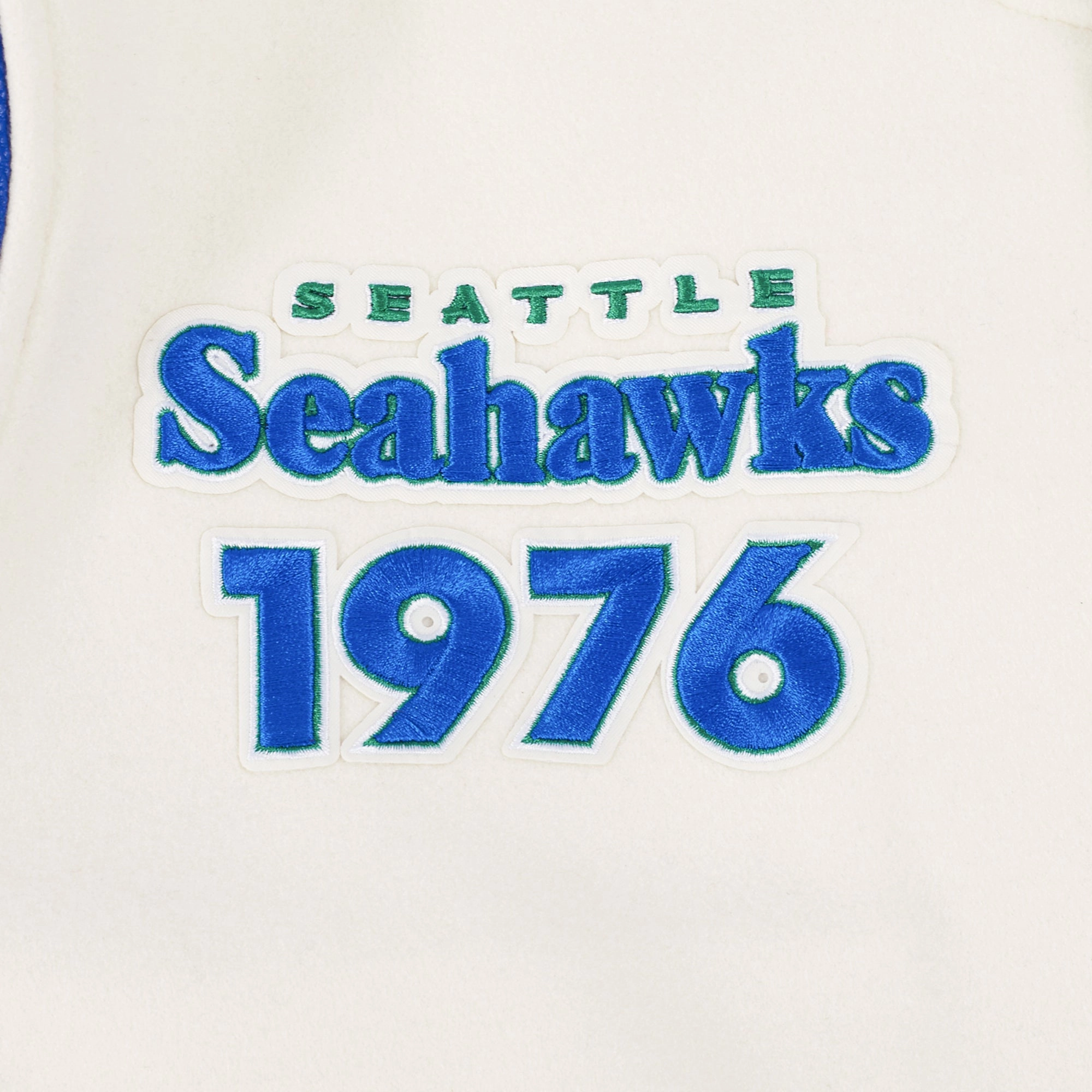 NFL SEATTLE SEAHAWKS RETRO CLASSIC MEN'S RIB WOOL VARSITY JACKET (EGGSHELL/ ROYAL BLUE)